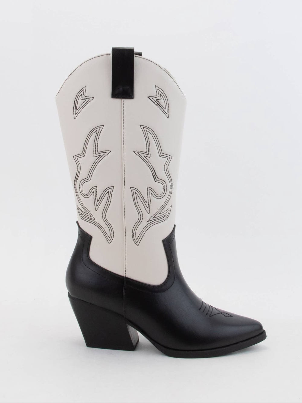 Two-Tone Black & White Western Heeled Boot